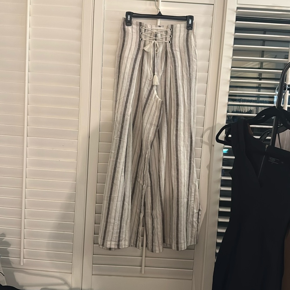 Anthropology Linen Cropped Wide Leg